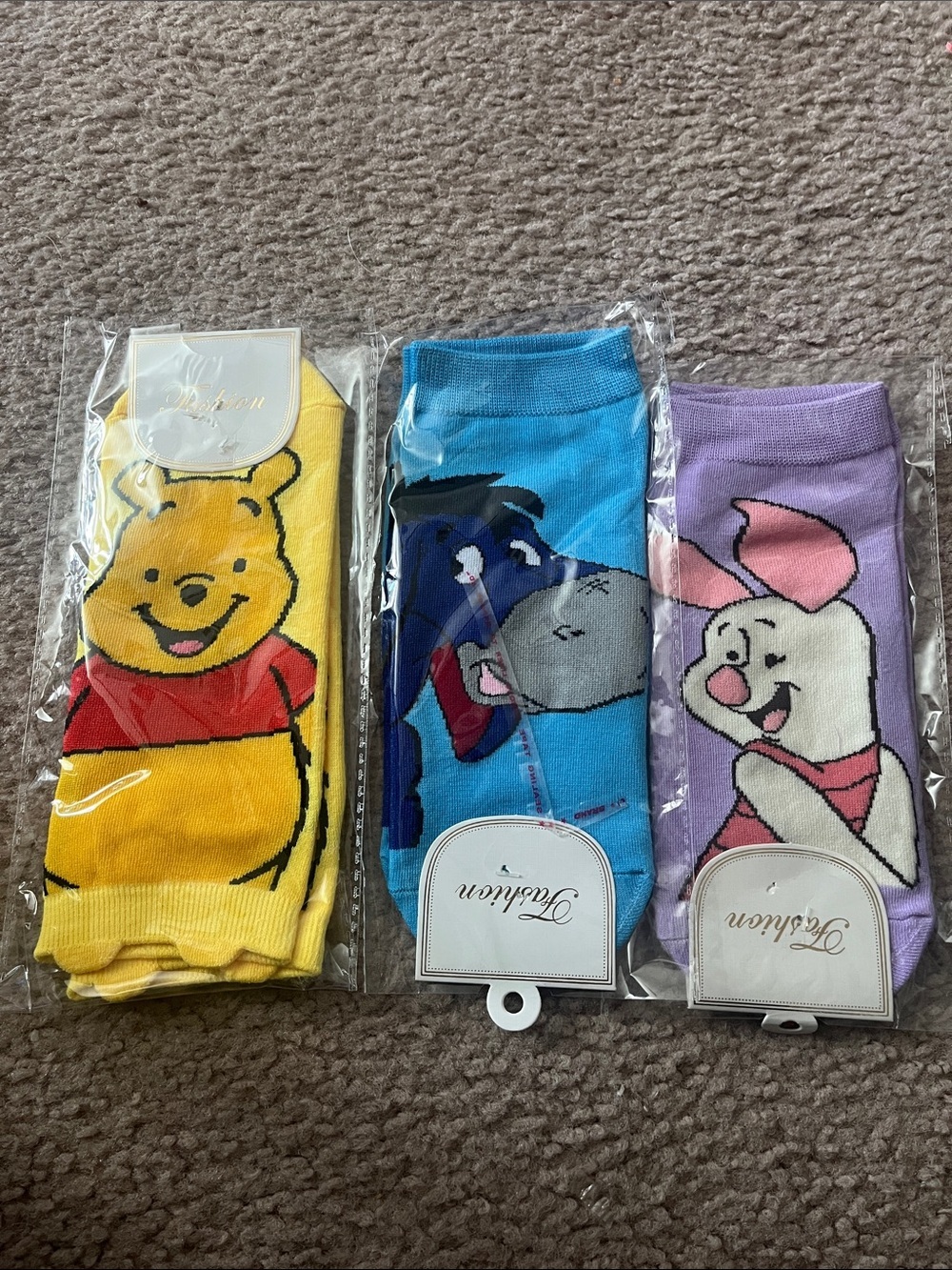 Disney Winnie the Pooh, Eeyore & Piglet Socks - Yellow, Blue, Purple